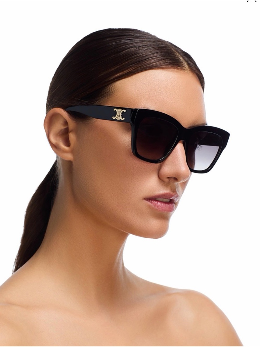 Authentic Celine Black Triomphe Geometric Sunglasses, 55mm with Gold Logo